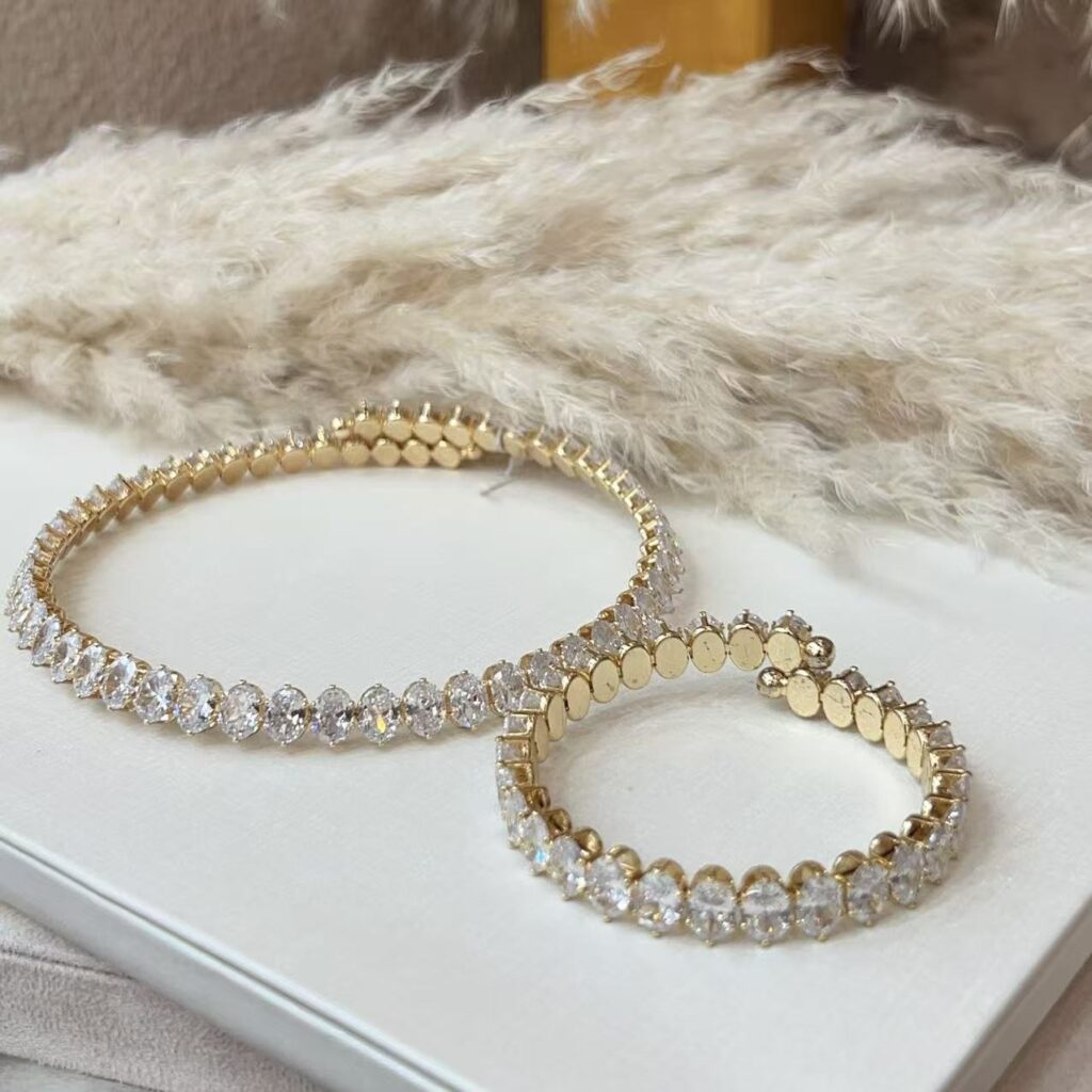 #N00329 Gold Tone Round Cut Cubic Zirconia Tennis Bracelet, Classic Simulated Diamond Stackable Wedding Bridal Bracelet for Women
