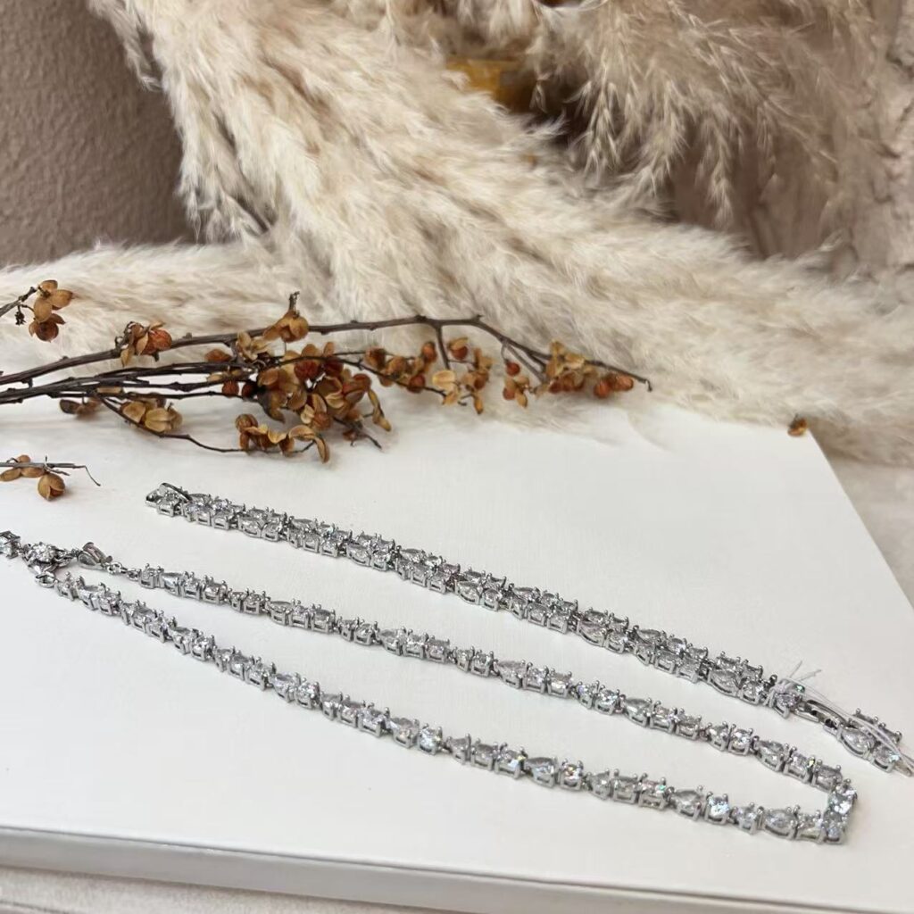 #N00577 Silver Tone Mixed Cut Cubic Zirconia Tennis Bracelet, necklace Sparkling Simulated Diamond Stackable Wedding Bridal Bracelet for Women
