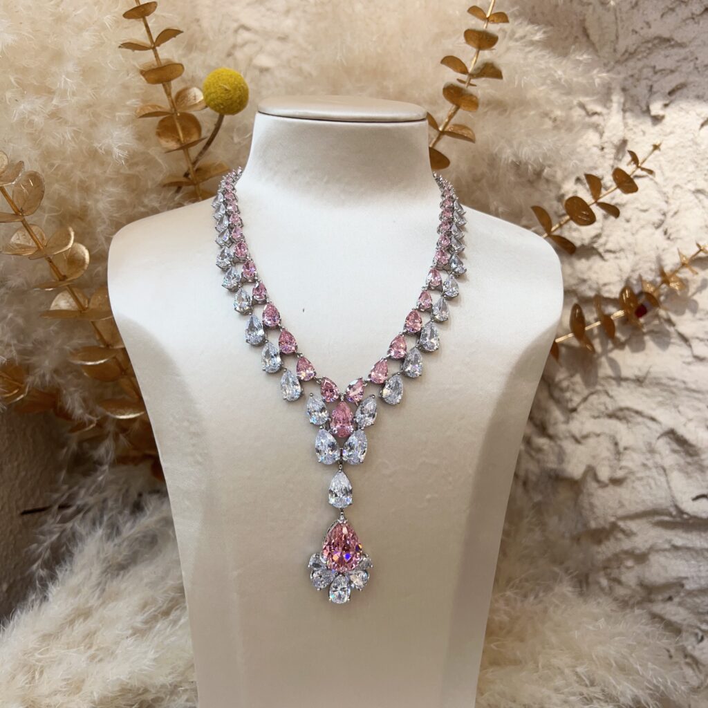 #N2 Vintage Pear Shape Simulated Yellow Diamond Jewelry Set, Teardrop Citrine CZ Statement Necklace & Drop Earrings, Luxury Antique Wedding Banquet Bridal Jewelry for Women
