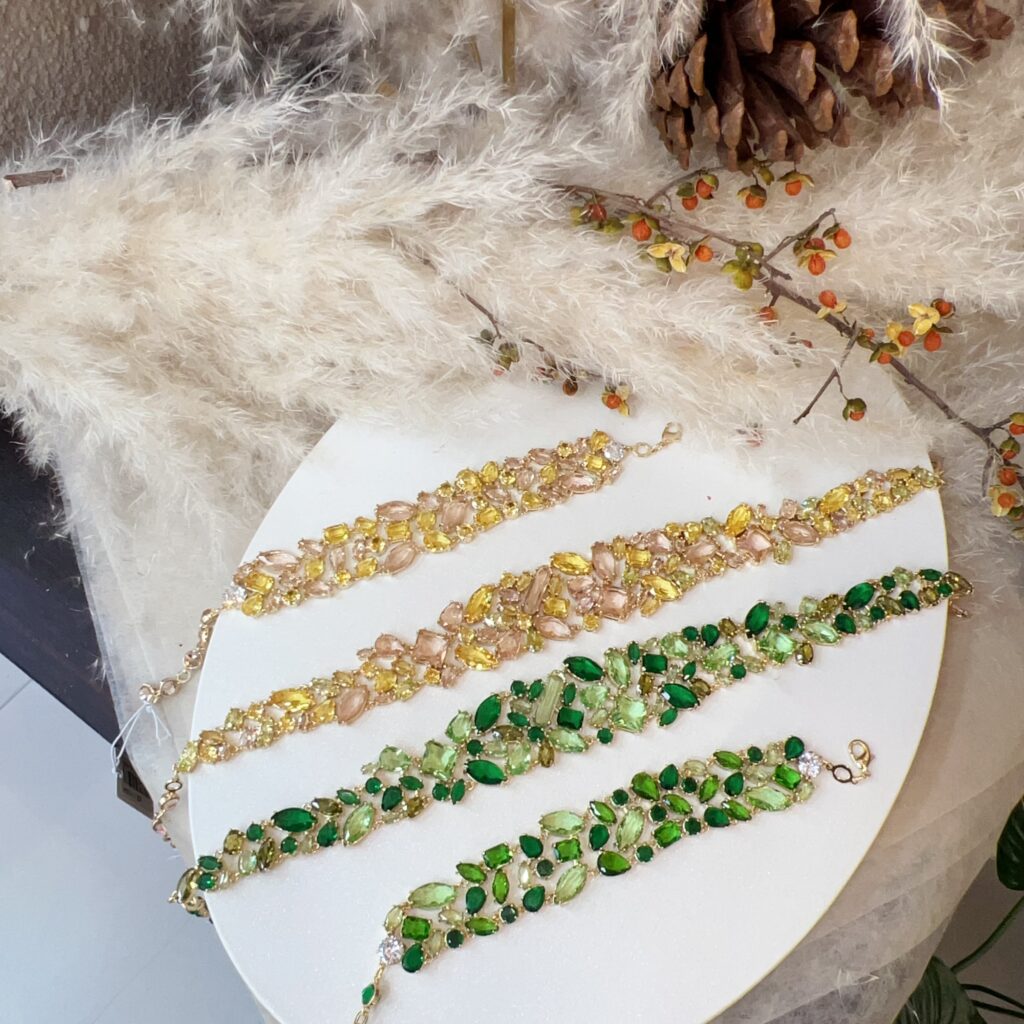 #N55 Gold Tone Mixed Cut Simulated Citrine Champagne Crystal Cubic Zirconia Bracelet Necklace, Luxury Formal Wedding Bridal Gemstone Jewelry for Women