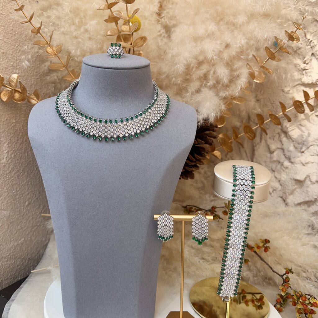 #TZ00292 Luxury Exquisite Zircon Necklace and Earrings Set, Bridal Wedding‑style Jewelry Set for Women