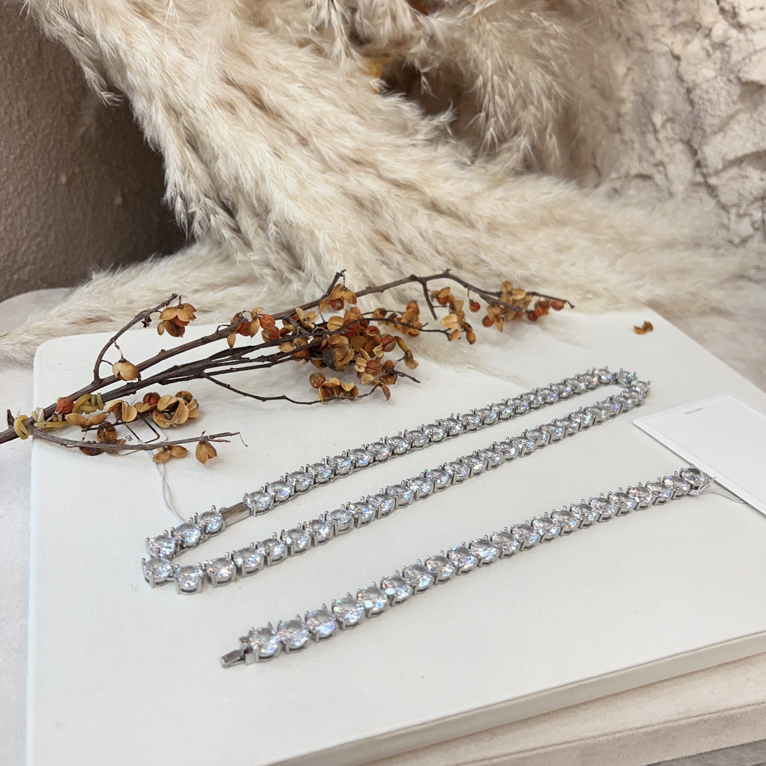 #N00579 Silver Tone 5A Round Cubic Zirconia Tennis Jewelry Set, Simulated Diamond Choker Necklace & Stackable Bracelet Bridal Set
