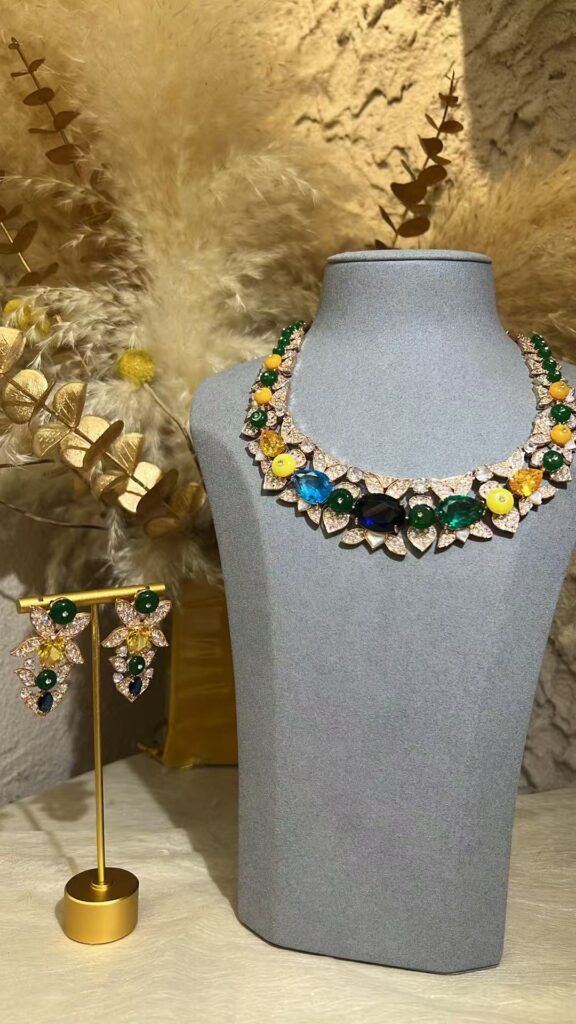 #N00417 Radiant Cut Clear Cubic Zirconia Jewelry Set, V-Shape Tennis Chain Statement Necklace & Long Drop Earrings, Luxury Bridal Wedding Banquet Jewelry for Women (复制)